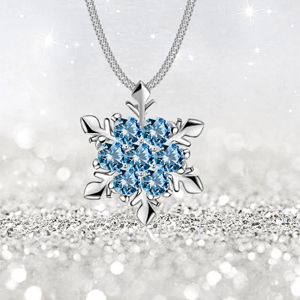 1 Piece Fashion Crystal Rhinestone Snowflake Pendant Silver Color Chain