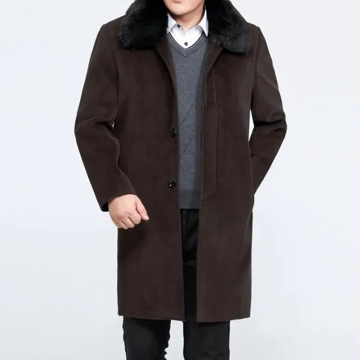 Winter quinquagenarian turn-down collar wool coats mens medium-long trench coat single-breasted plus velvet thickening plus size Winter quinquagenarian turn-down collar wool coats mens medium-long trench coat single-breasted plus velvet thickening plus size