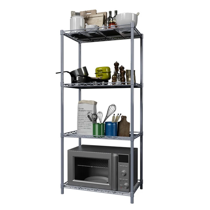 Kitchen Rack Microwave Oven Rack Floored Metal Shelf Furniture 4 Tier Space Saving Multi-function Storage Rack for Kitchen