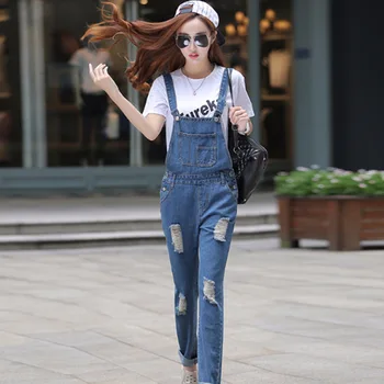 

Fashion Female Trousers Loose Denim Overalls Korean Version of the Retro Casual Pants Cute student Jeans Size S-XL