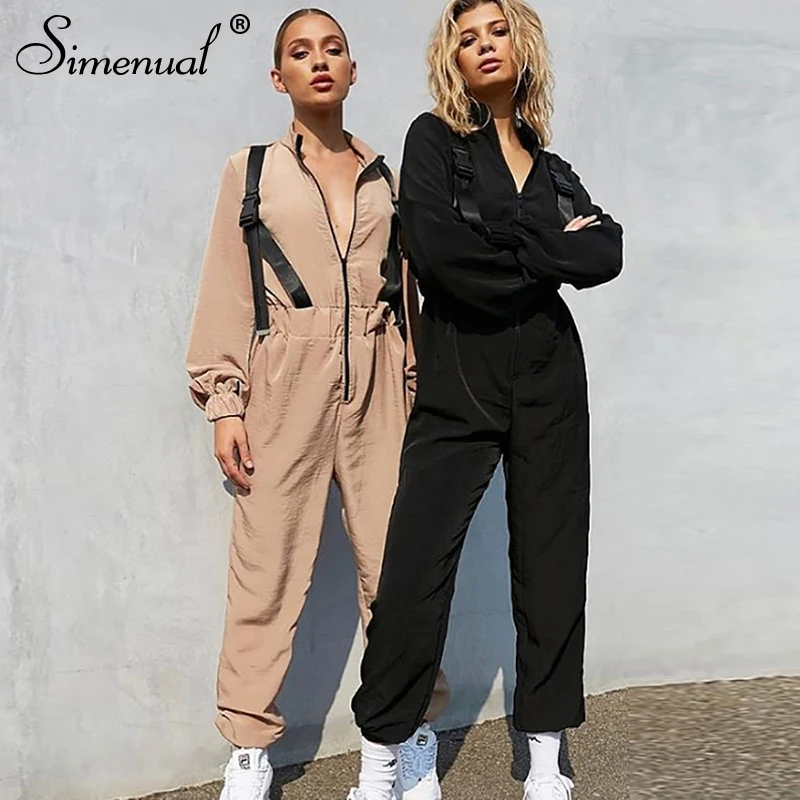 

Simenual Buckles Long Sleeve Women Jumpsuits 2019 Autumn Streetwear Rompers Fashion Casual Zipper Cargo Jumpsuit Femme Ruched