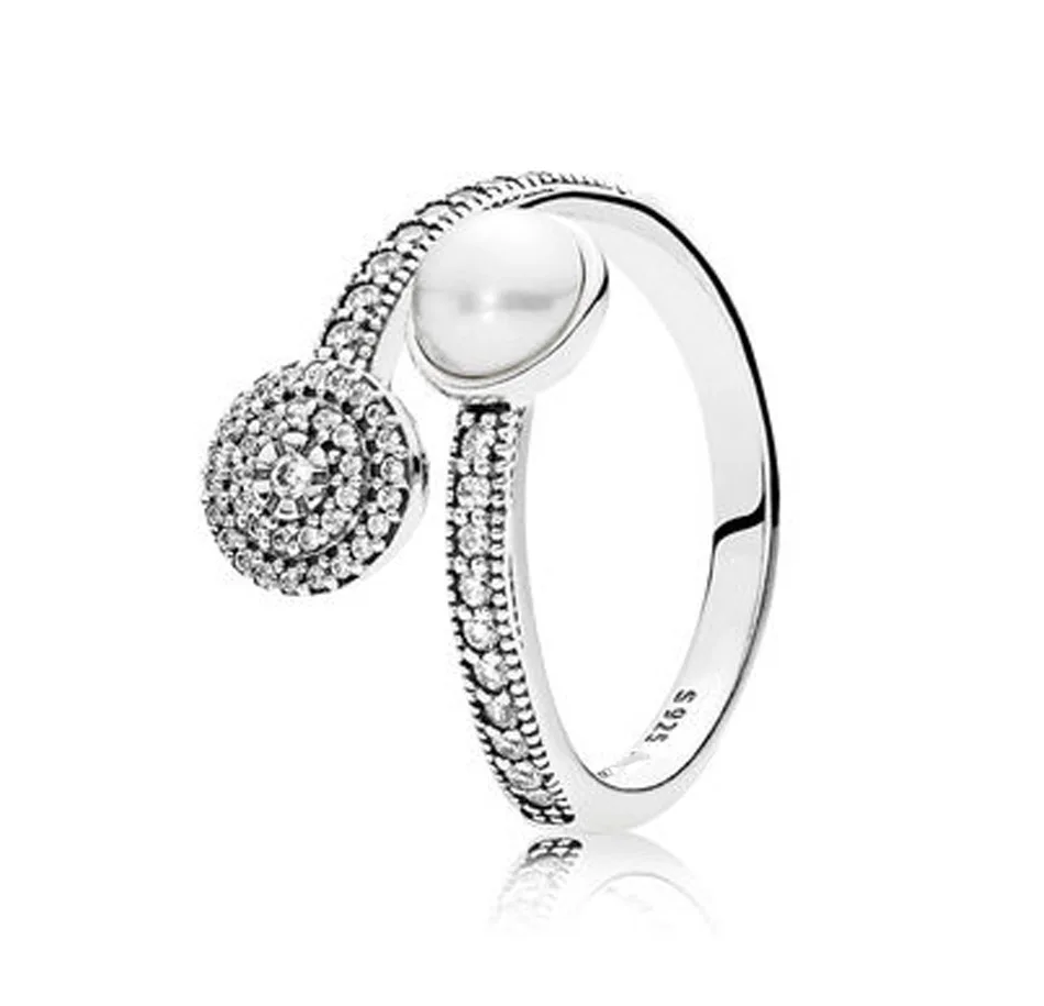 

Authentic 925 Sterling Silver Ring Luminous Glow Ring White Pearl And Crystals For Women Party Gift fit Pandora Jewelry