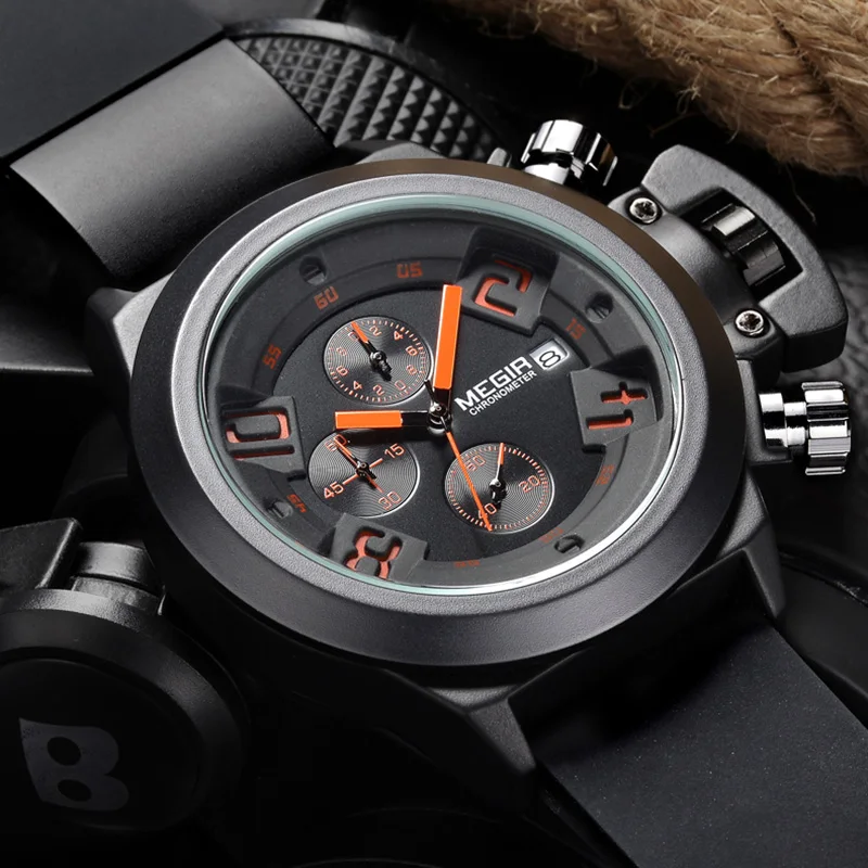 Prix pour Megir hommes de montre de luxe marque célèbre montres hommes chronographe silicone noir mâle sport quartz-montre hodinky relojes hombre Prix pour Megir hommes de montre de luxe marque célèbre montres hommes chronographe silicone noir mâle sport quartz-montre hodinky relojes hombre