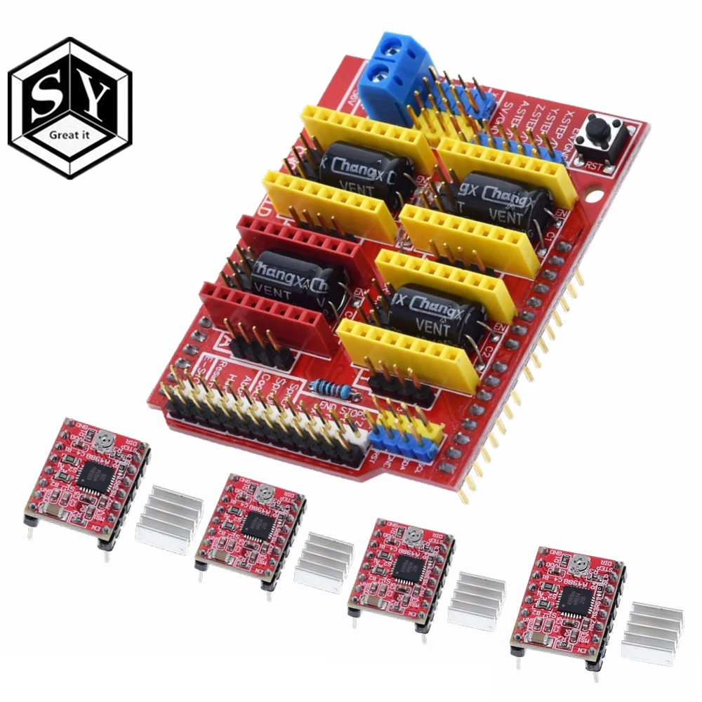 Cnc щит v3 гравировальный станок/3d принтер/+ 4 шт A4988 Плата расширения драйвера для Arduino