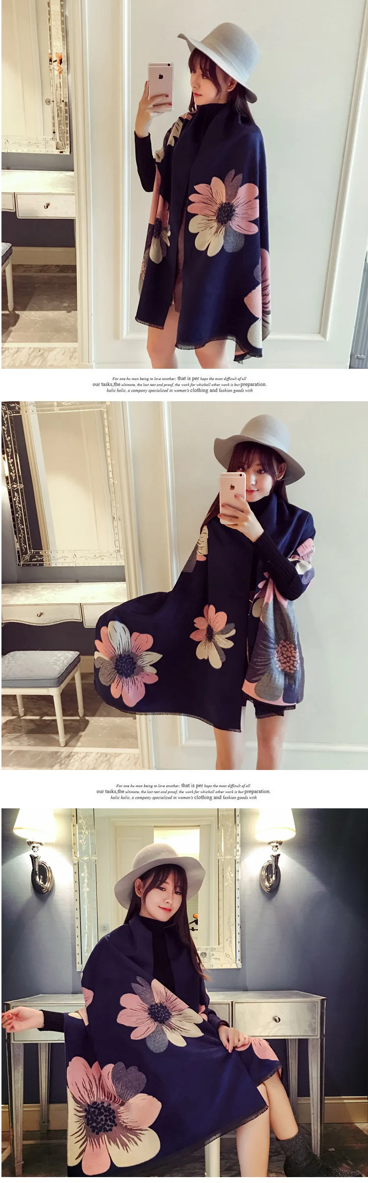 190*70CM Winter womens cashmere scarf big Flower printed Pashmina thickness Scarf For Women Warm Top quality Fashion women Shawl