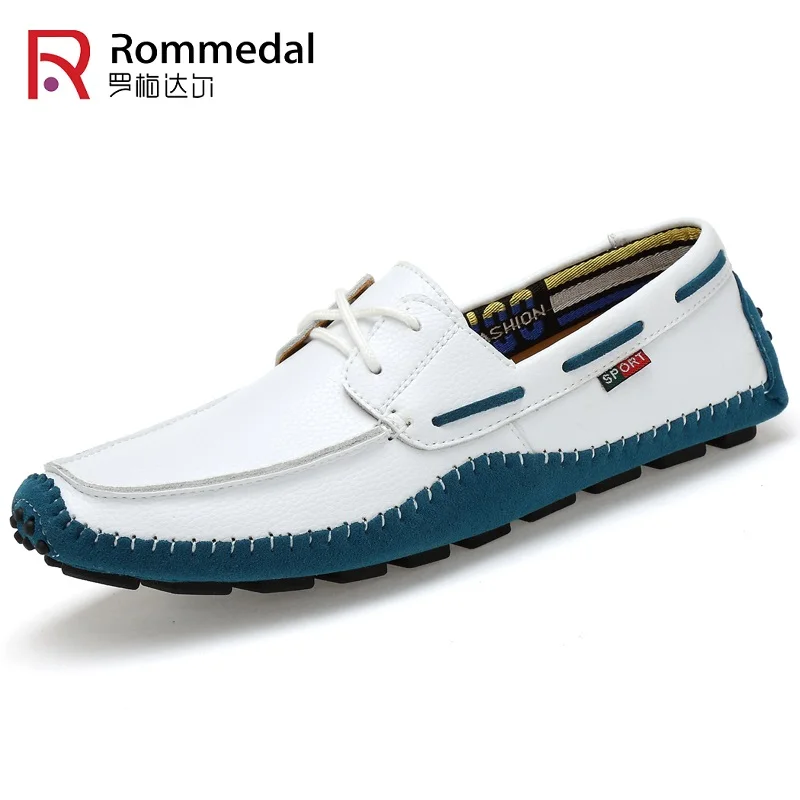 Rommedal male loafers genuine cow leather moccasins slip-on outdoor walking driving men casual shoes flats comfy footwear sz 47