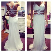 Mantel Halfter Kristall Wulstige Weiße Chiffon Sexy Abendkleid Strass Rücken Formale Abendkleider vestido de formatura