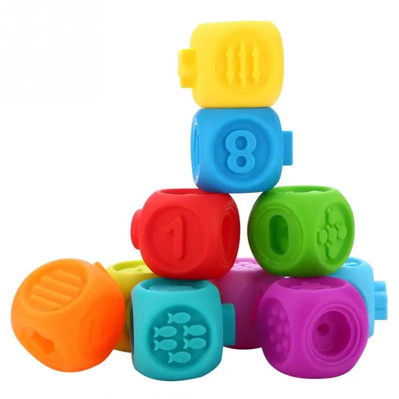 10Pcs/Set Colorful Baby Blocks Toys With Sound Soft Plastic Cube