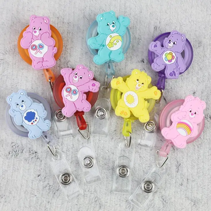 

1 Pcs Cute Colorful Bears Cartoon Animals Retractable Badge Reel Student ID Name Card Badge Holder for Bus Credit Card