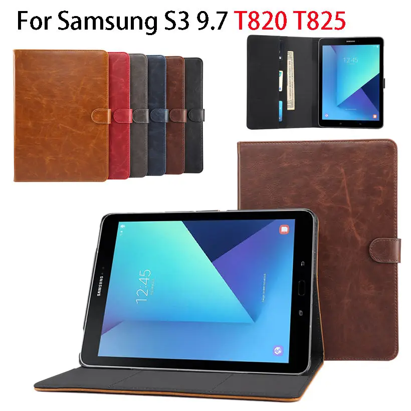 Роскошные бизнес-кожаный чехол для Samsung Galaxy Tab S3 9.7 T820 t825 чехол принципиально Планшеты Crazy Horse Pattern Стенд основа кожи