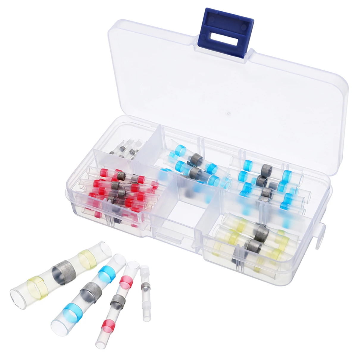 100Pcs Mixed Heat Shrink Sordering Terminals Solder Sleeve Tube Electrical Wire Splice Butt Connectors Kit with Box