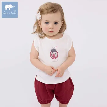 

Dave bella summer baby clothing sets children lovely print suits toddler infant high quality clothes girls outfit DB7530