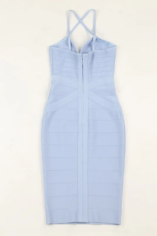 Высокое качество женские эластичные трикотажные Светло-Голубые глубокий v-образный вырез без рукавов ремни повязки знаменитости сексуальное вечернее платье vestidos