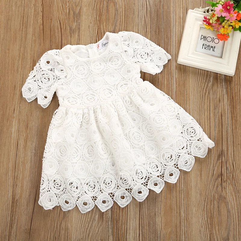 Платье принцессы для новорожденных кружевные вечерние платья белого цвета с цветочным принтом, сарафан Одежда для малышей от 0 до 24 месяцев