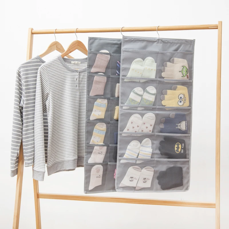 

Oxford Cloth Hanging Storage Bag Double-Sided Wardrobe Closet Organizer For Underwears Socks Bags Bedroom Home Hanging Pockets