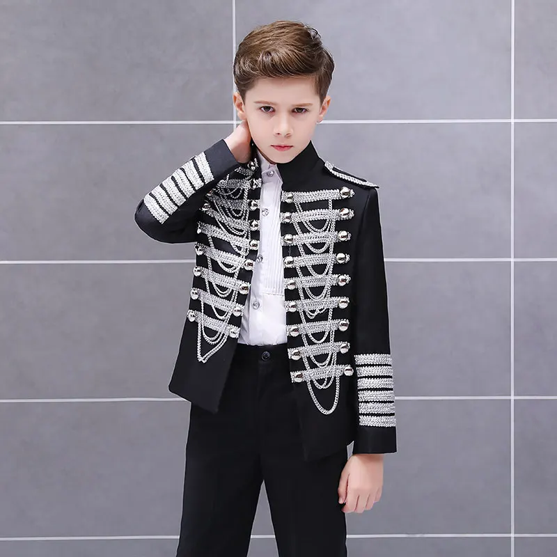 Черный и золотой стильный блейзер для мальчиков, детский Блейзер, куртка, смокинг для маленьких мальчиков, Детская сценическая куртка - Цвет: Black jacket