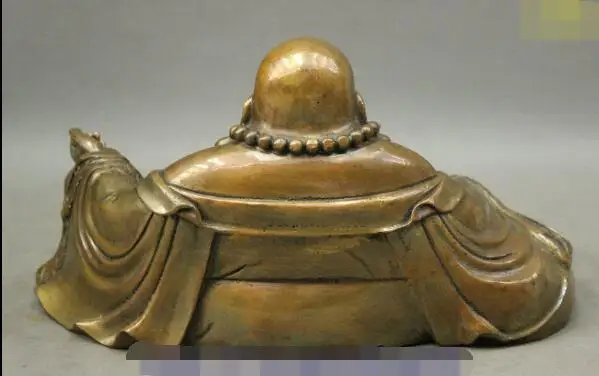 

S1375 11" Chinese Bronze Fengshui Happy Laugh Maitreya Buddha Bring Money Rich Statue