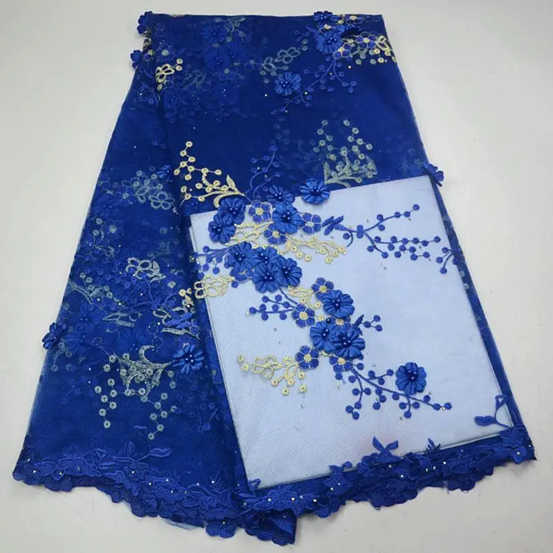 

upscale dusty french lace tulle lace African mesh fabric with bead big floral 3D appliques diamonds one side edge border