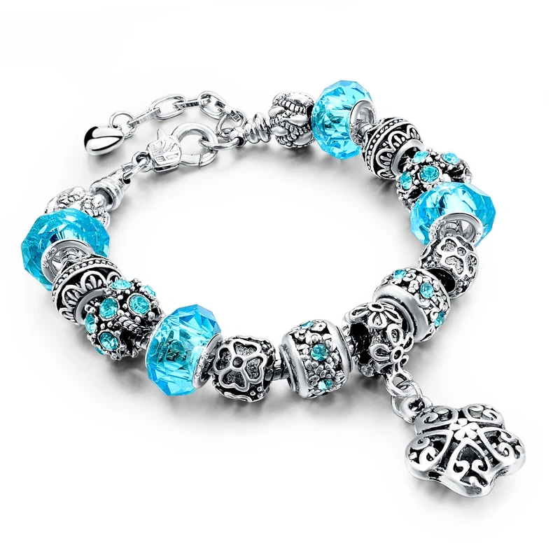 Szelam Большие Подвески Кристалл синий браслеты для женщин муранские бусины серебряные браслеты и браслеты Pulseras Mujer SBR150280 - Окраска металла: Blue