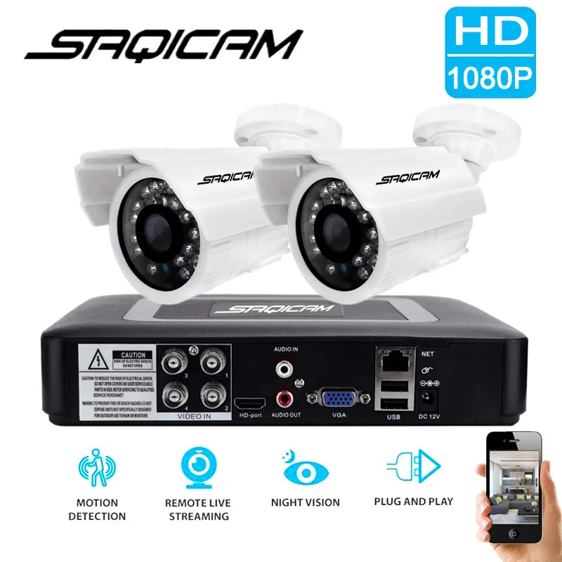Saqicam 4CH AHD безопасности Камера Системы 1080N DVR 2 шт. 1080 P видеонаблюдения Открытый