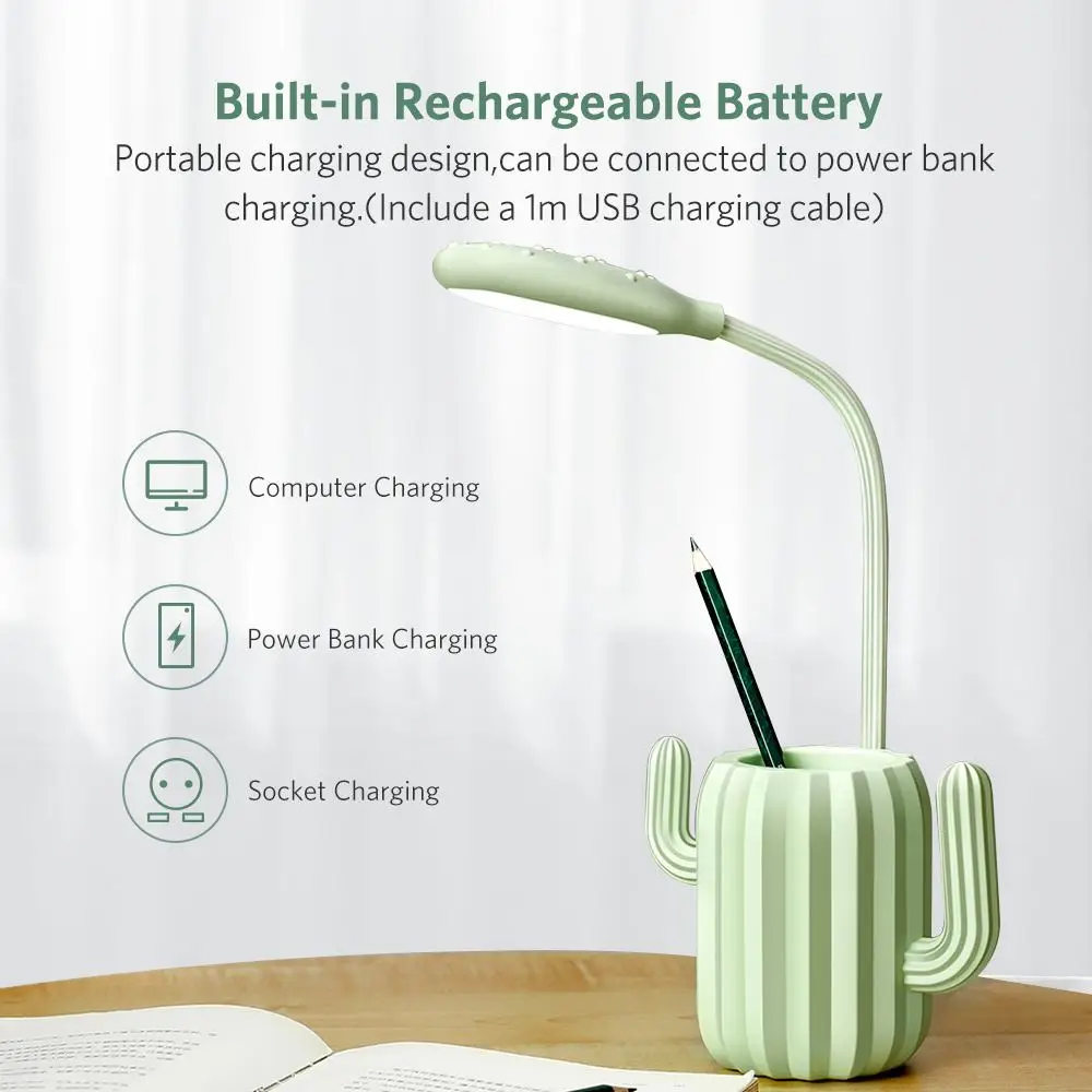  Multiuse Cactus LED Folding Desk Lamp 1200mA USB Charging Touch Switch Table Light Student Night Li - 33035332155