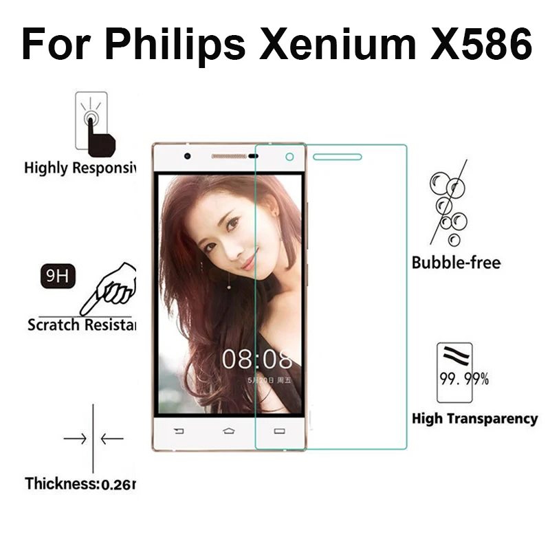 

For Philips X586 Tempered Glass 9H Protective Film Explosion-proof LCD Screen Protector Cover for Philips Xenium X586 Case Glass