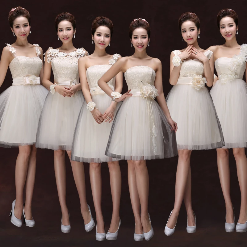 

Bridesmaid Formal Dress Short Summer Champagne Sweetheart A Line Sleeveless Prom Bandage Back Sexy Party Chiffon Dress 2019