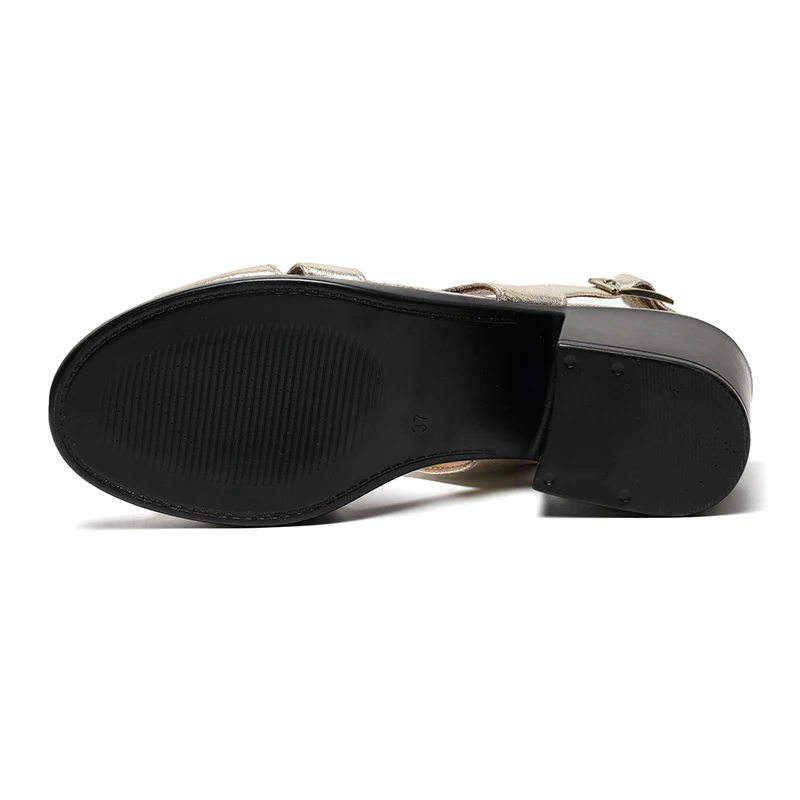 AIMEIGAO High Quality Peep Toe Sandals Women Square Med Heels Sandals Summer Shoes Soft Leather Comfortable Women Shoes