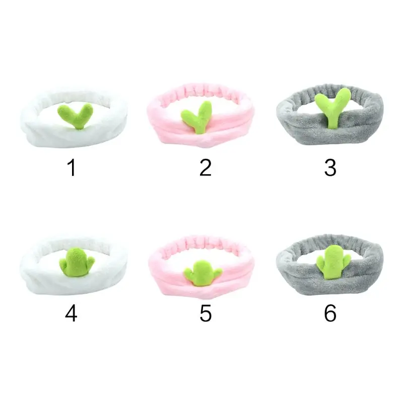 

Women Girls Soft Plush Shower Makeup Wide Headband Cute 3D Cactus Grass Doll Ruched Hairband Yoga Face Cleansing Turban Candy