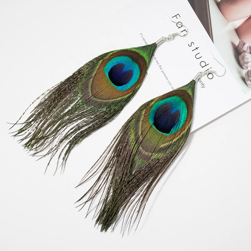 

New Fashion Jewelry Earrings For Women Boho Charming Earring 2019 Simple Peacock Feather Vintage Luxury Long Dangle Earrings Cut