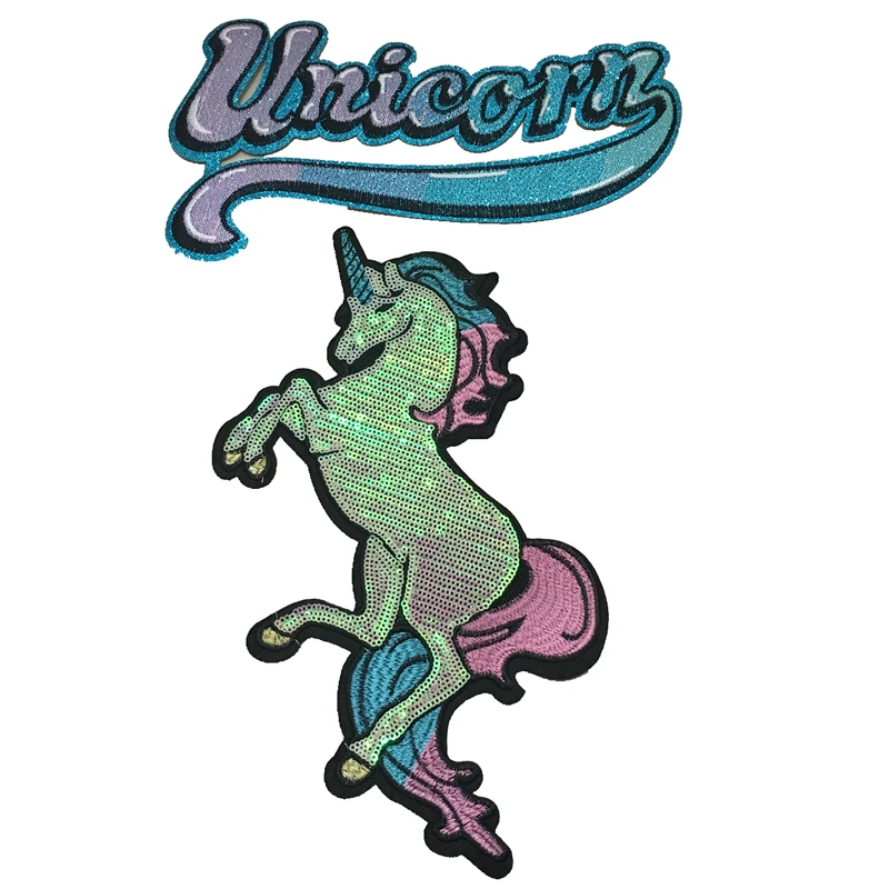 

2 Pieces/set Letters Unicorn Embroidered Patches Iron on Sequined Repair Sewing Badges Clothes Appliques DIY Wedding Decoration