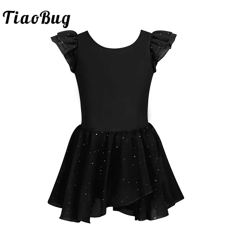 

TiaoBug Children Girls Glitters Ruffled Sleeves Chiffon Ballet Tutu Kids Skating Gymnastics Ballet Leotard Stage Dance Costume