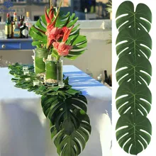 12 sztuk partia tkaniny sztuczne liście palmowe hawajski Luau Party Jungle Beach dekoracja na imprezy tematyczne tanie tanio Celadon PLANT Jednolity kolor Słomy Ślub i Zaręczyny przyjęcie urodzinowe Powrót do szkoły Dzień Ziemi THANKSGIVING