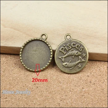 

60pcs pendant pisces Constellation Cameo/Cabochon frame Antique bronze Pendant European Style jewelry findings A057
