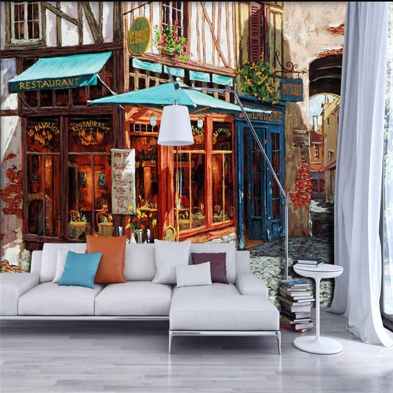 wall decor paper 3D European Street Cafe entrance room