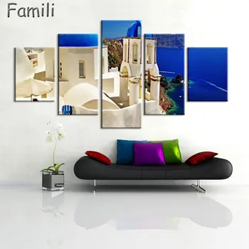 

5Pcs Home decoration no frame picture decoration Canvas Prints Art Wall Santorini island scenery farm highway grassland Cartoon