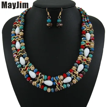 

MayJim Vintage Statement crystal Red Necklace jewelry sets African beads Handmade bead chain bridal jewelry sets fashion women