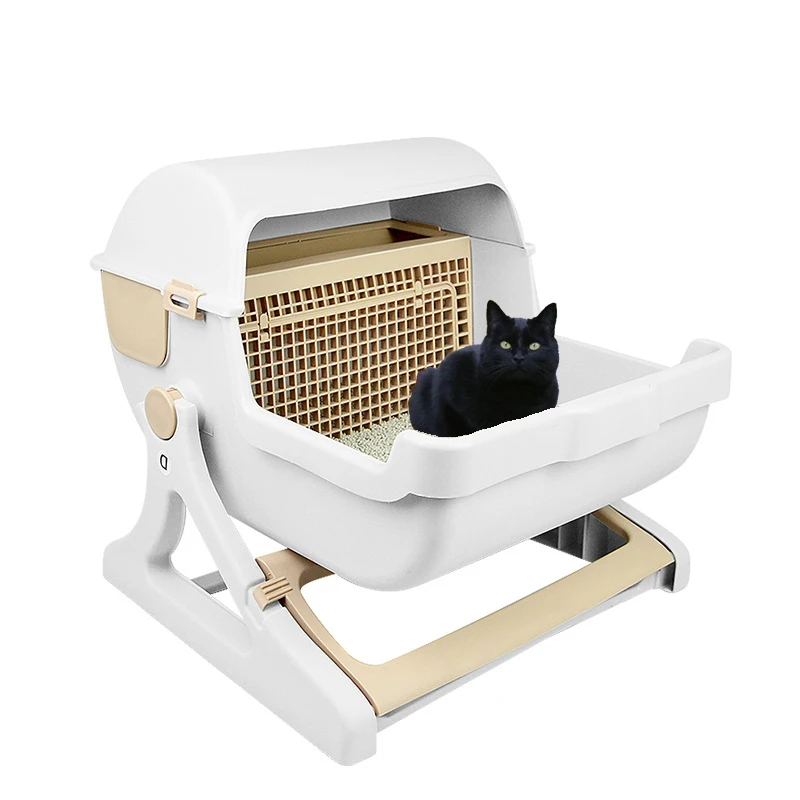Meilleure Promo Bac A Litiere Semi Automatique Semi Ferme Pour Chats De Grande Taille Trousse De Formation Pour Toilettes Pour Chats Bac A Sable June 21