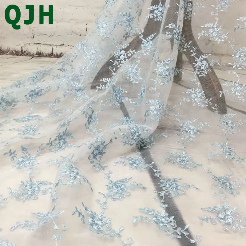 

1yards QJH Latest Net French Lace Material High Quality French tulle net mesh African Lace Fabric 7colors Wedding African Lace