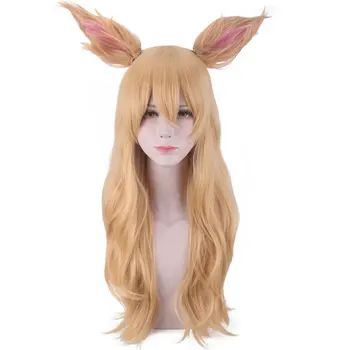 

Game Character KDA K/DA Ahri Cosplay Wigs 70cm No Ears KDA Heat Resistant Synthetic Hair Perucas Cosplay Fox Wig