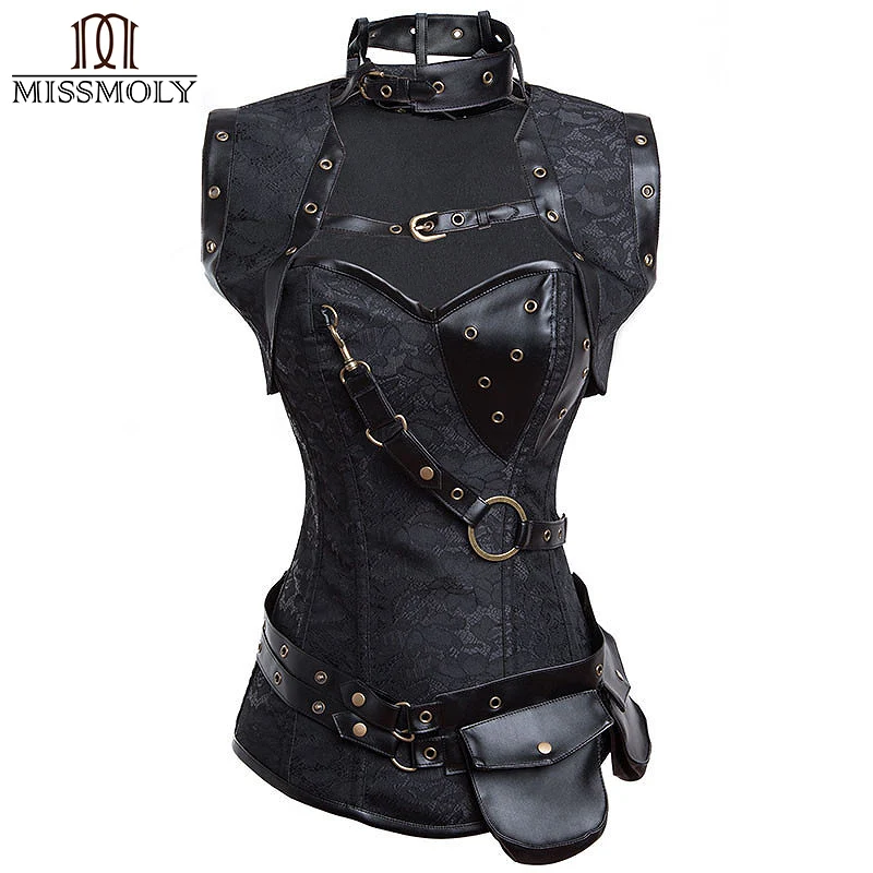 Miss Moly Black Vintage Gothic Corset Steampunk Clothing Armor Bustier 
