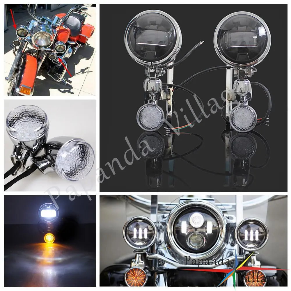 

Motorcycle 4-1/2" LED Spot Fog Light EMARK E4 Turn Signal Blinker w/ Brackets For Harley Electra Glide Road King FLHX FLHXS FLHX