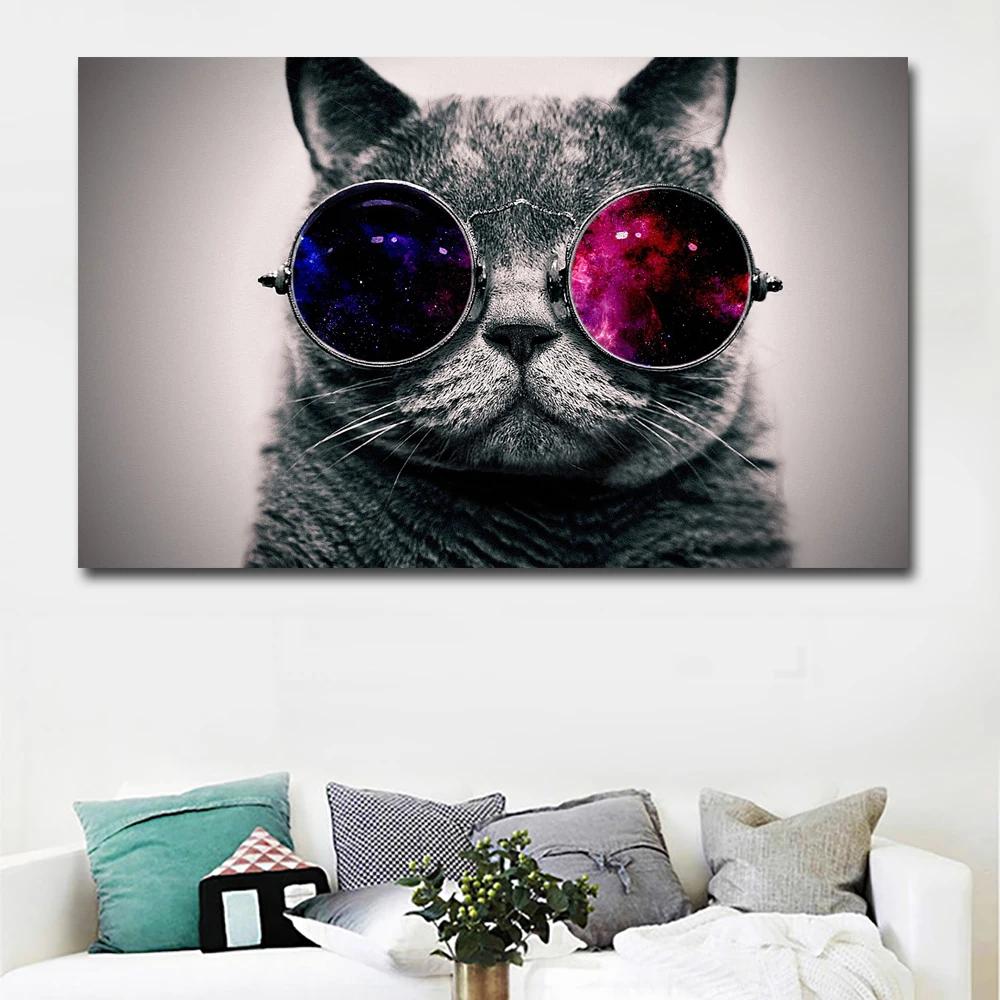 HD Prints Cute Animals Cat With Glasses Wall Art Prints Animal