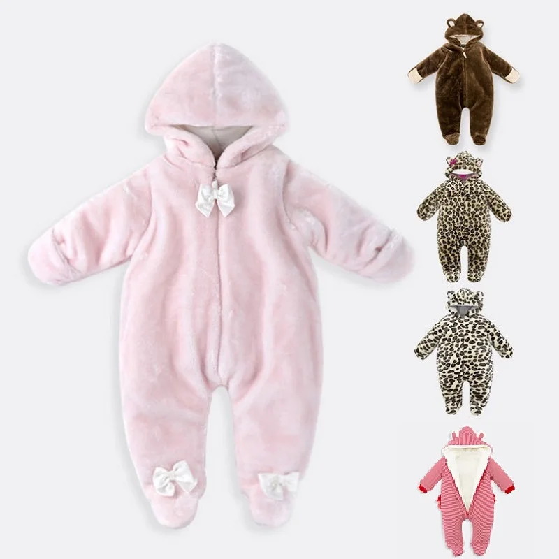 Newborn Infant Baby Boys Girls Rompers Autumn Winter Long Sleeve Thick Warm Coverall Hooded Toddle Jumpsuit