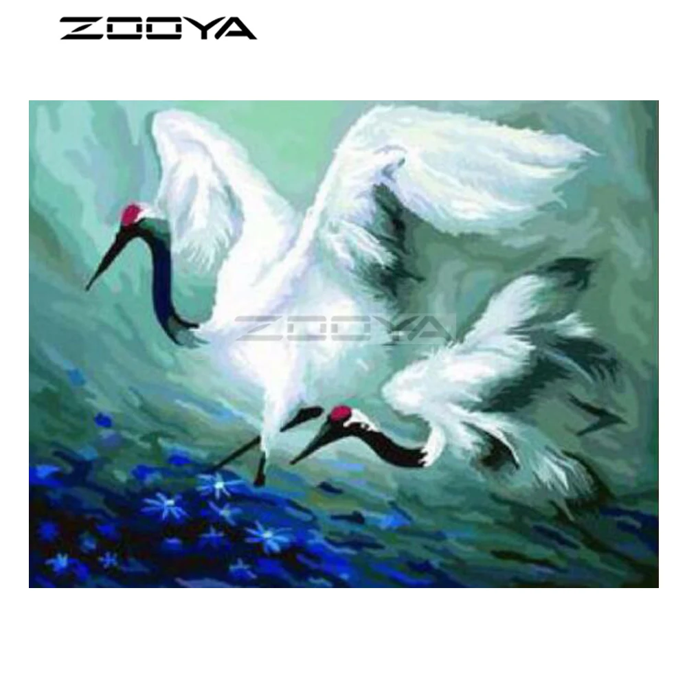 ZOOYA 5D DIY Алмазная мозаика с двумя Журавлями цветы бриллиантовая живопись вышивка