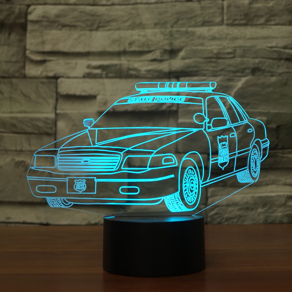 Night Light police Cars 3d Night Light Beside Lamp Help Kids Fell Safe