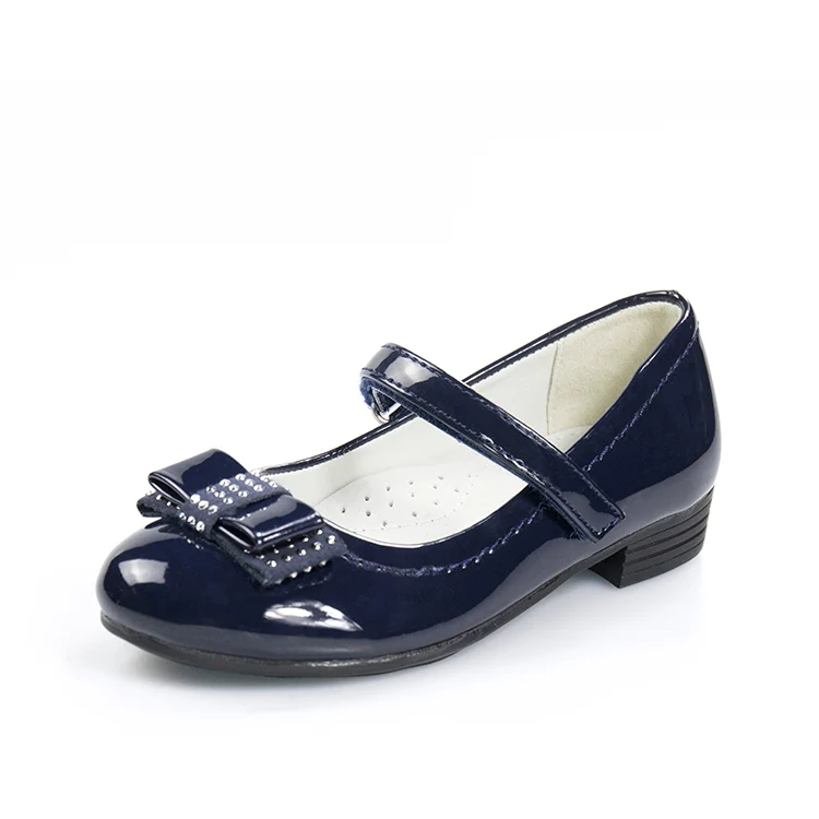 Детская вечерняя кожаная обувь; обувь для девочек из искусственной кожи на низком каблуке с бантом; модельная обувь для девочек; модная классическая танцевальная обувь; детская обувь; Цвет черный, синий - Цвет: blue