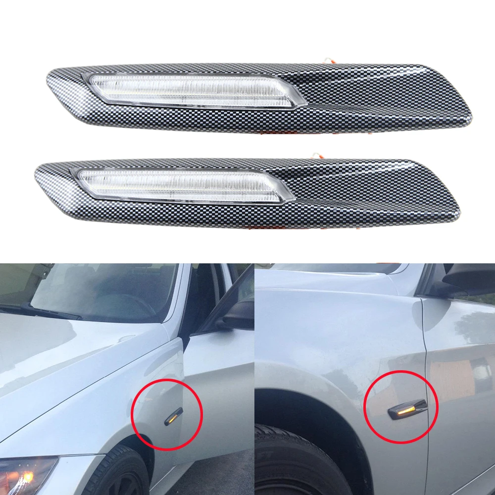 New F10 Style Amber LED Carbon Fiber Clear lens Side Marker Light Fit