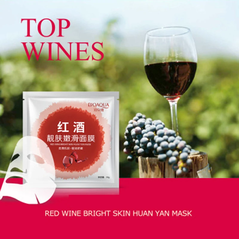 

BIOAQUA 5pcs/set Nature Red wine Brighten Facial Mask Moisturize Oil Control Shrink Pores Anti-aging Anti wrinkle Face Skin Care
