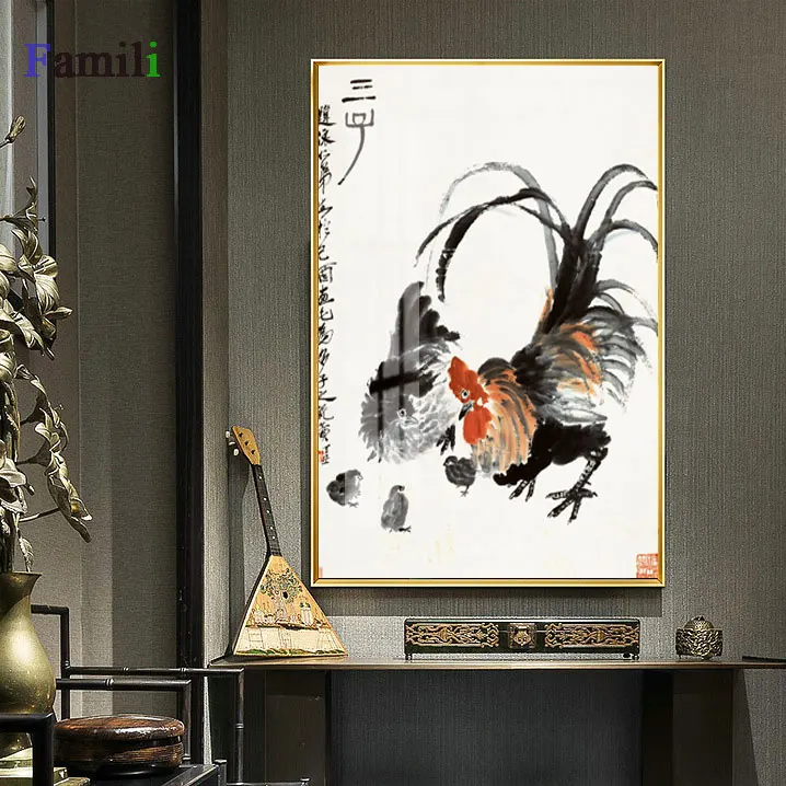 1 панель Qi baishi китайская живопись водяная Лилия и рыба холст картина принт постер